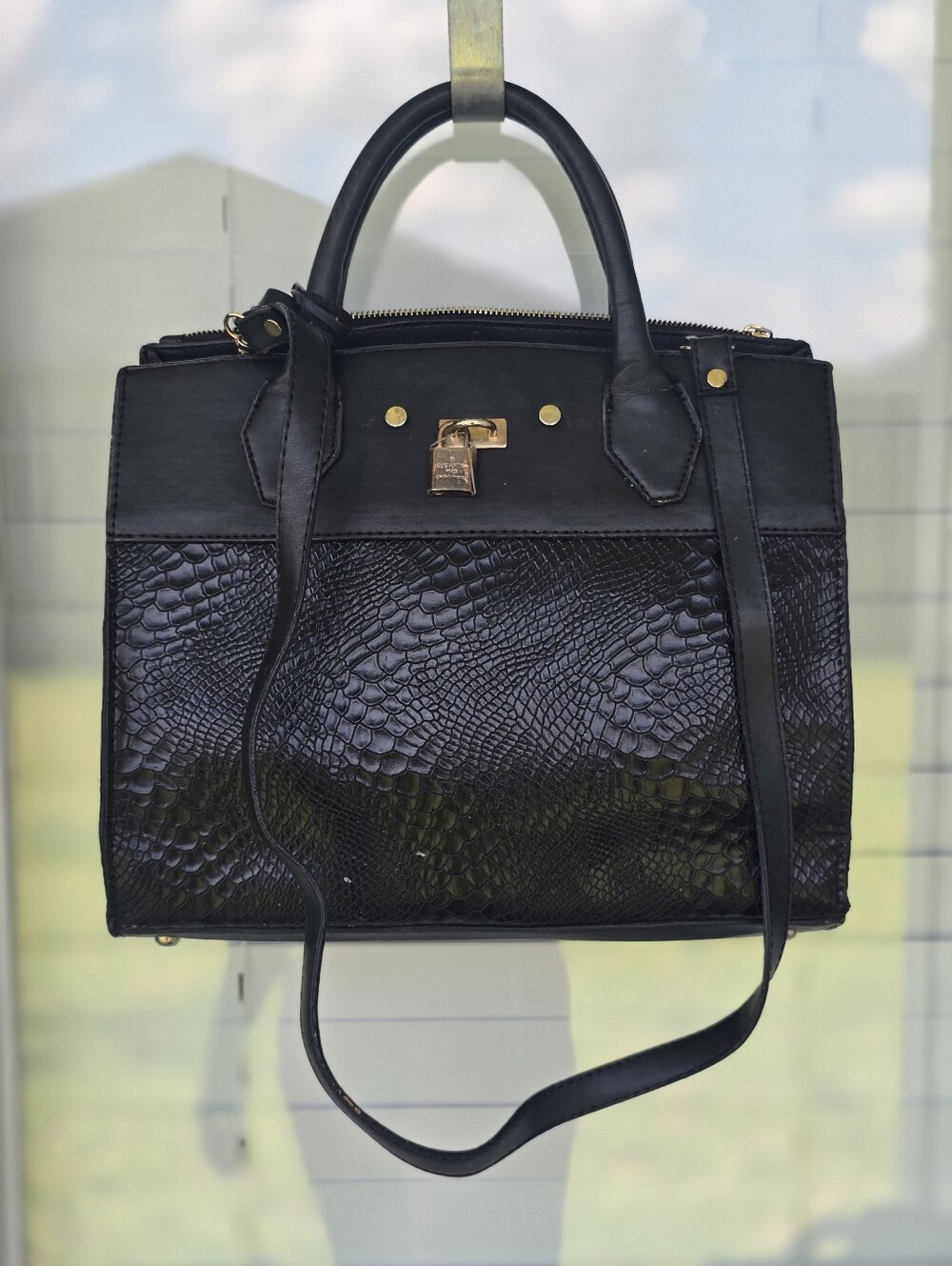 Louis Vuitton Black Snakeskin Embossed Satchel Top Handle Crossbody Bag
